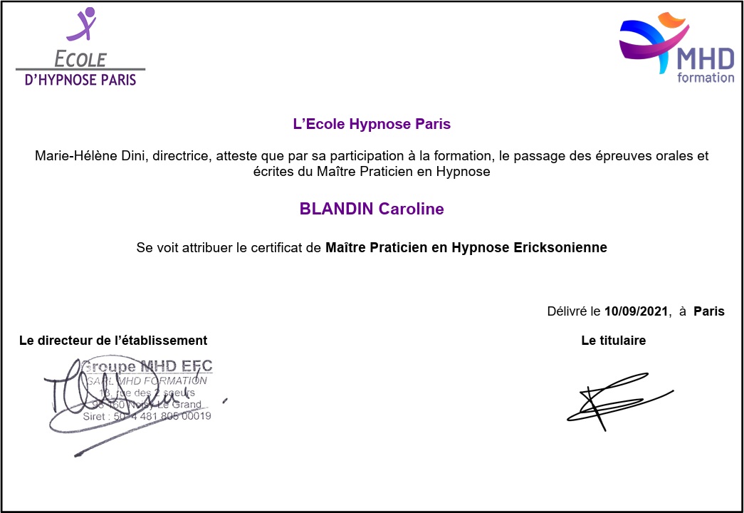 Certification pratique hypnose ericksonienne